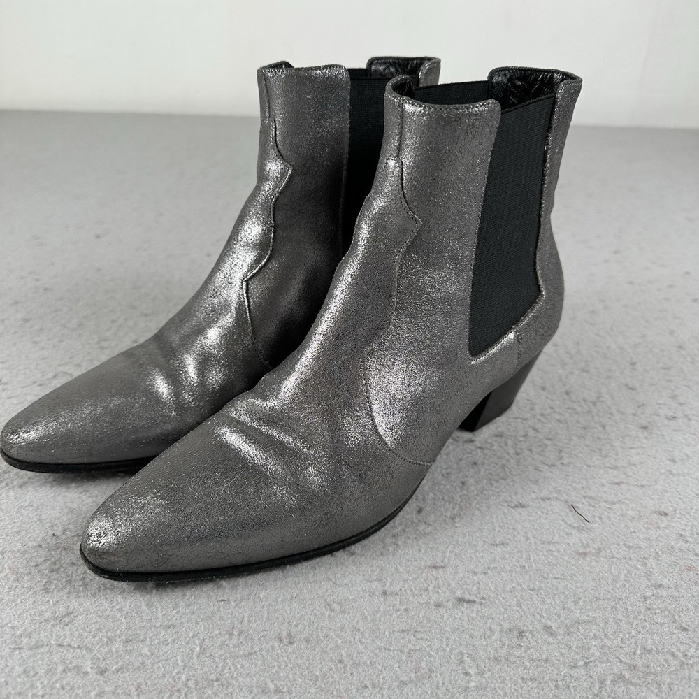 Saint Laurent Paris Silver Glitter Chelsea Heel Ankle Boots 40.5 EU - Picture 6 of 16